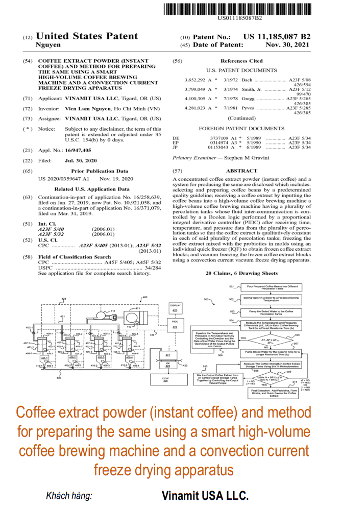 Coffee extract powder (instant coffee) and method for preparing the same using a smart high-volume coffee brewing machine and a convection current freeze drying apparatus