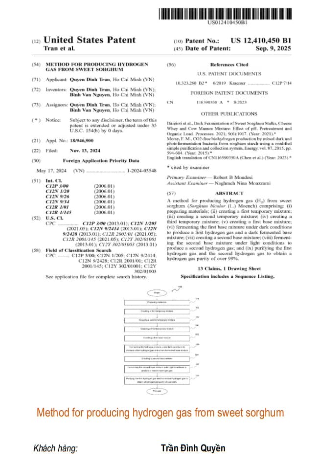 Method for producing hydrogen gas from sweet sorghum