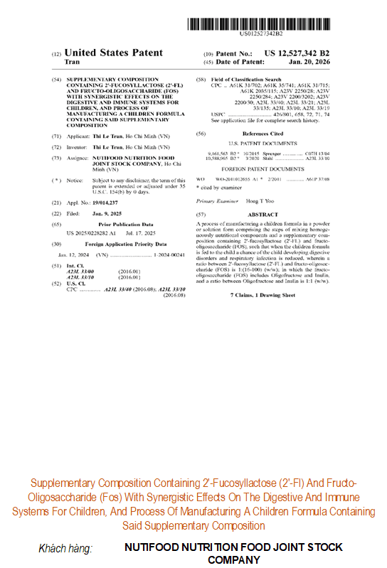 Supplementary Composition Containing 2'-Fucosyllactose (2'-Fl) And Fructo-Oligosaccharide (Fos) With Synergistic Effects On The Digestive And Immune Systems For Children, And Process Of Manufacturing A Children Formula Containing Said Supplementary Composition