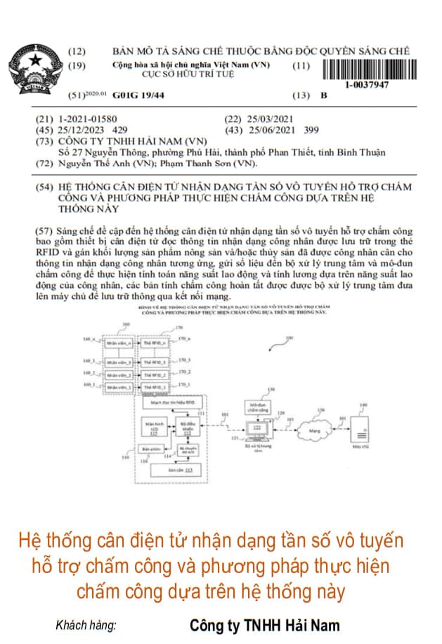 Hệ thống cân điện tử nhận dạng tần số vô tuyến hỗ trợ chấm công và phương pháp thực hiện chấm công dựa trên hệ thống này