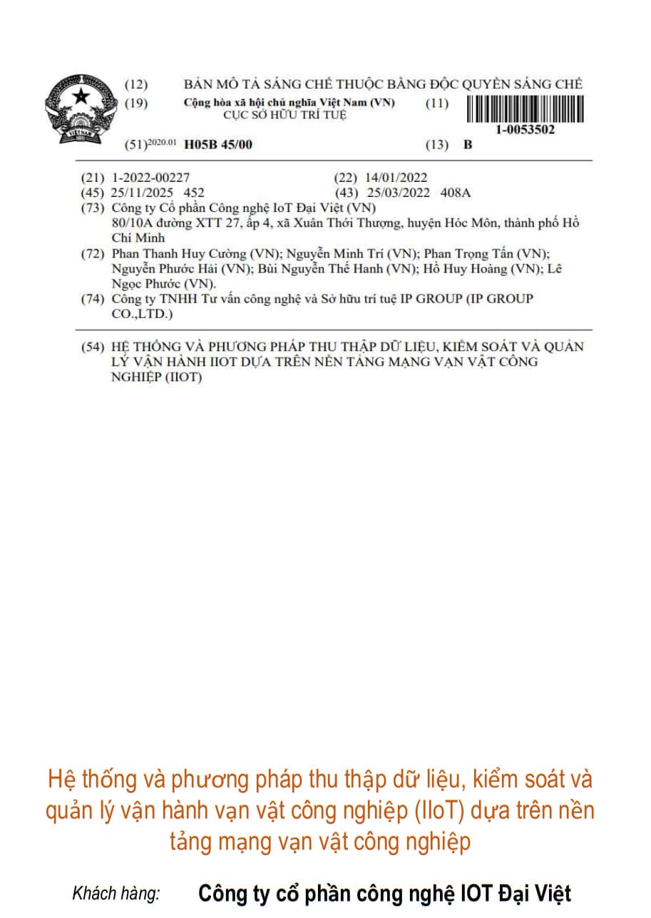 Hệ thống và phương pháp thu thập dữ liệu, kiểm soát và quản lý vận hành vạn vật công nghiệp (IIoT) dựa trên nền tảng mạng vạn vật công nghiệp