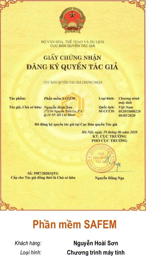 Giấy chứng nhận quyền tác giả: Phần mềm SAFEM